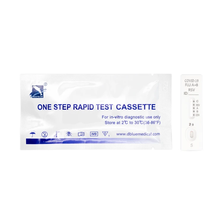 Kasetka testowa z opakowaniem foliowym do testu COMBO 4w1 COVID-19, grypa A+B i RSV, DeepBlue