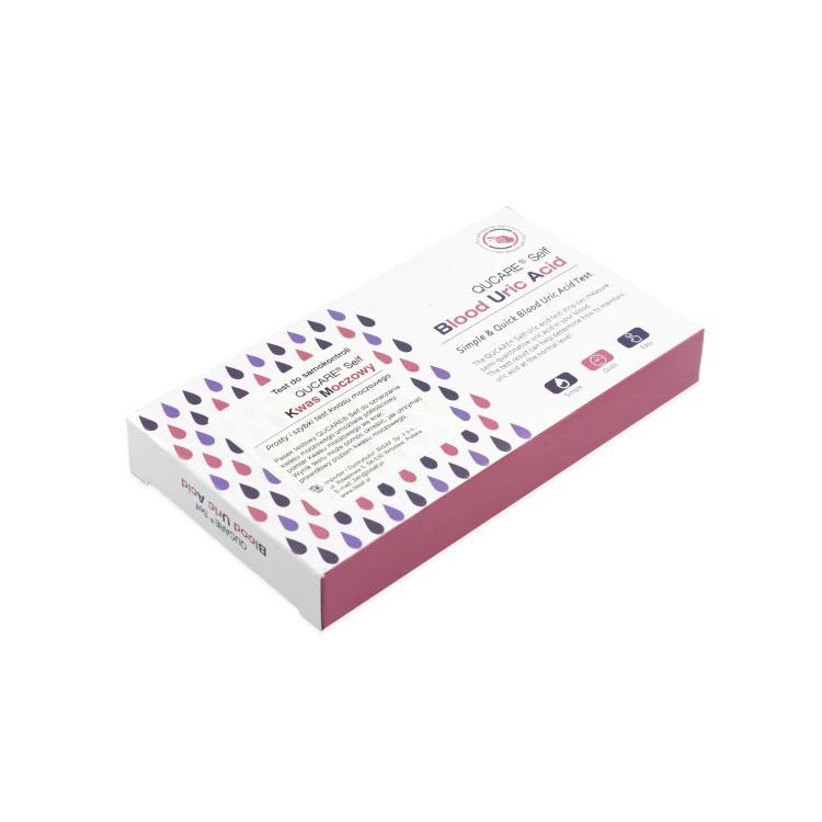 Opakowanie testu QUCare Self Blood Uric Acid do pomiaru kwasu moczowego.
