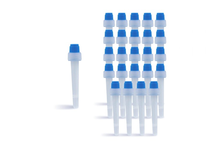 Bufory z niebieskimi nakrętkami do testów Fluorecare COVID-19 Antigen Combo, element zestawu 25 sztuk.